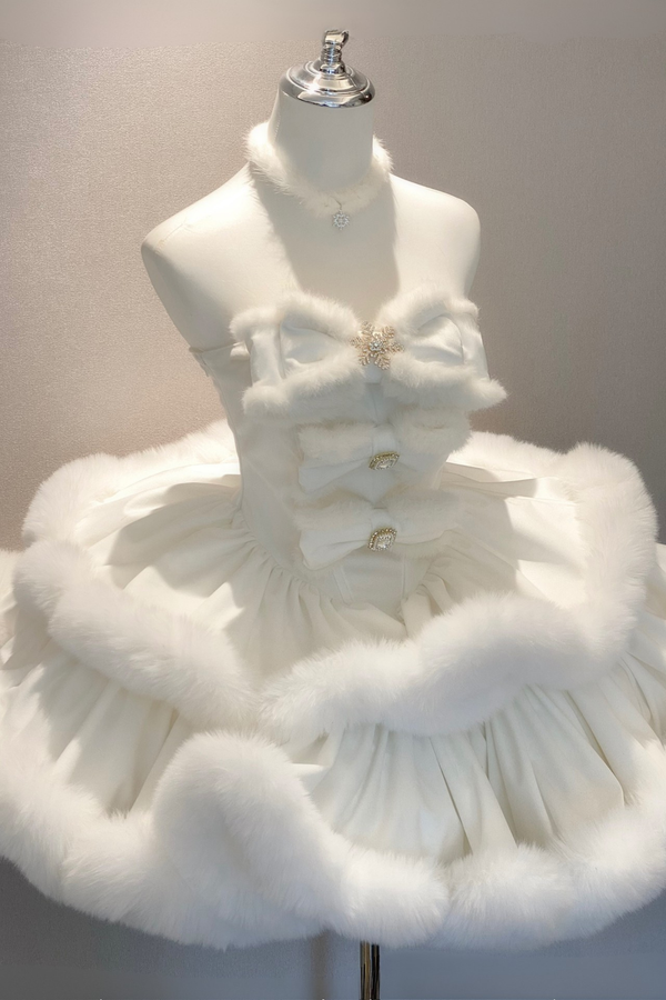 Angora Fur Princess Dress + Rabbit Cloak + Sheer Tail