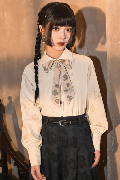 China Organ Pleated Print Scarf Shirt