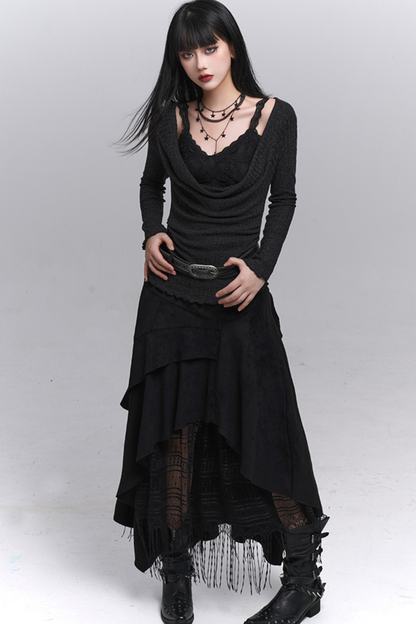 レースインナーY2Kオープンネックトップス