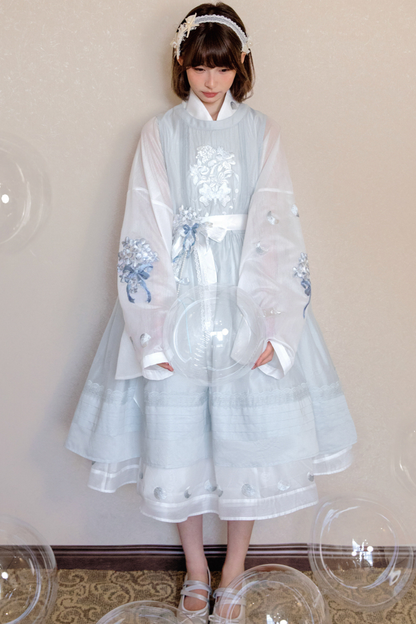 ピュアホワイトチャイナドレス+カバーエプロン+ベルト