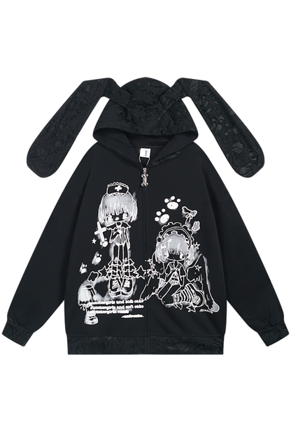 レースフードメディカルガールイラストパーカー