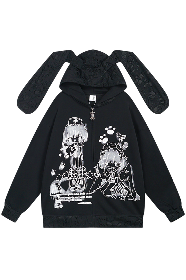 レースフードメディカルガールイラストパーカー