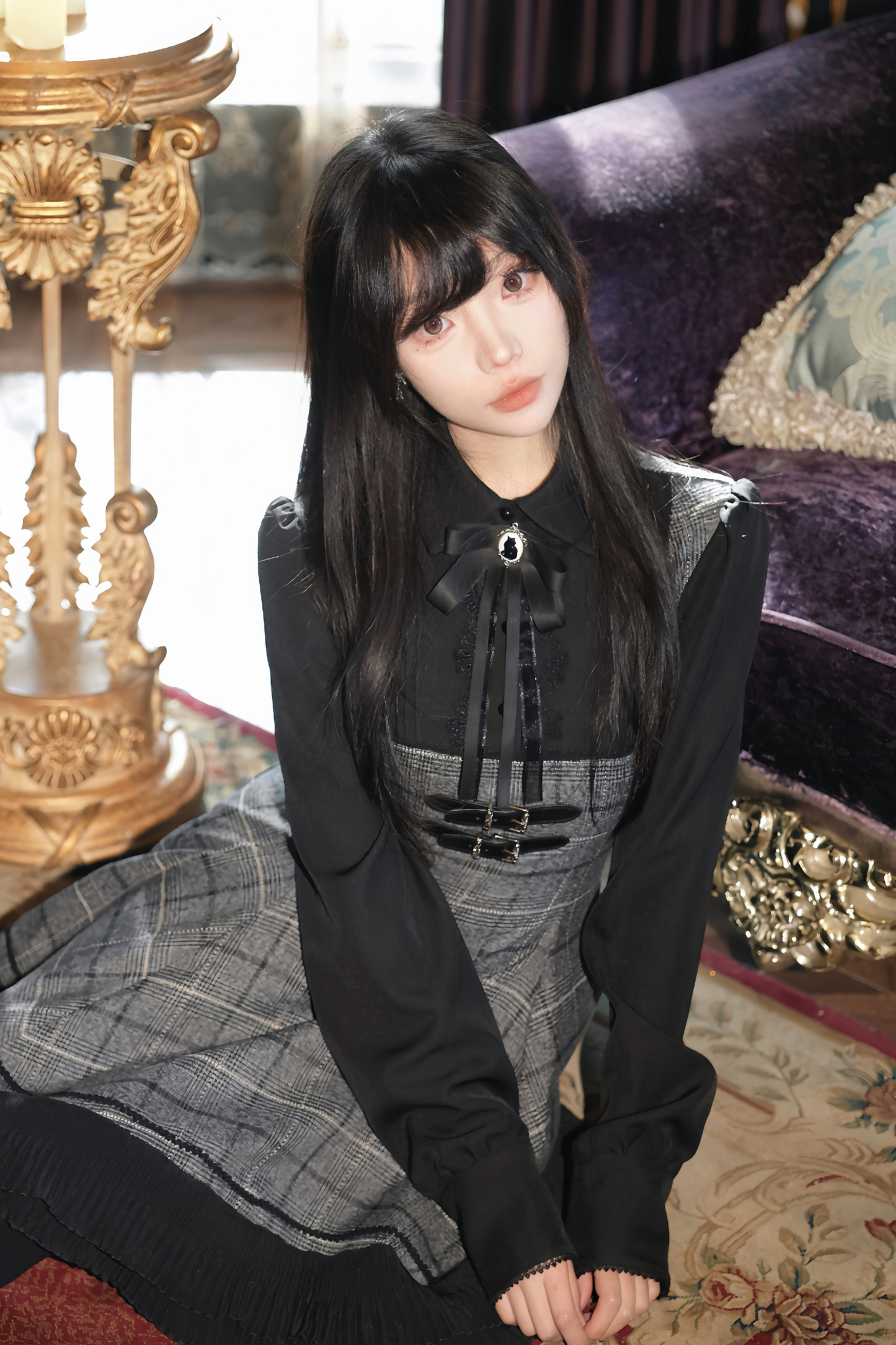 チェックベルトフレアドレス