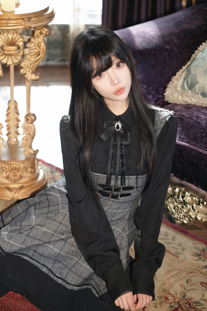 チェックベルトフレアドレス