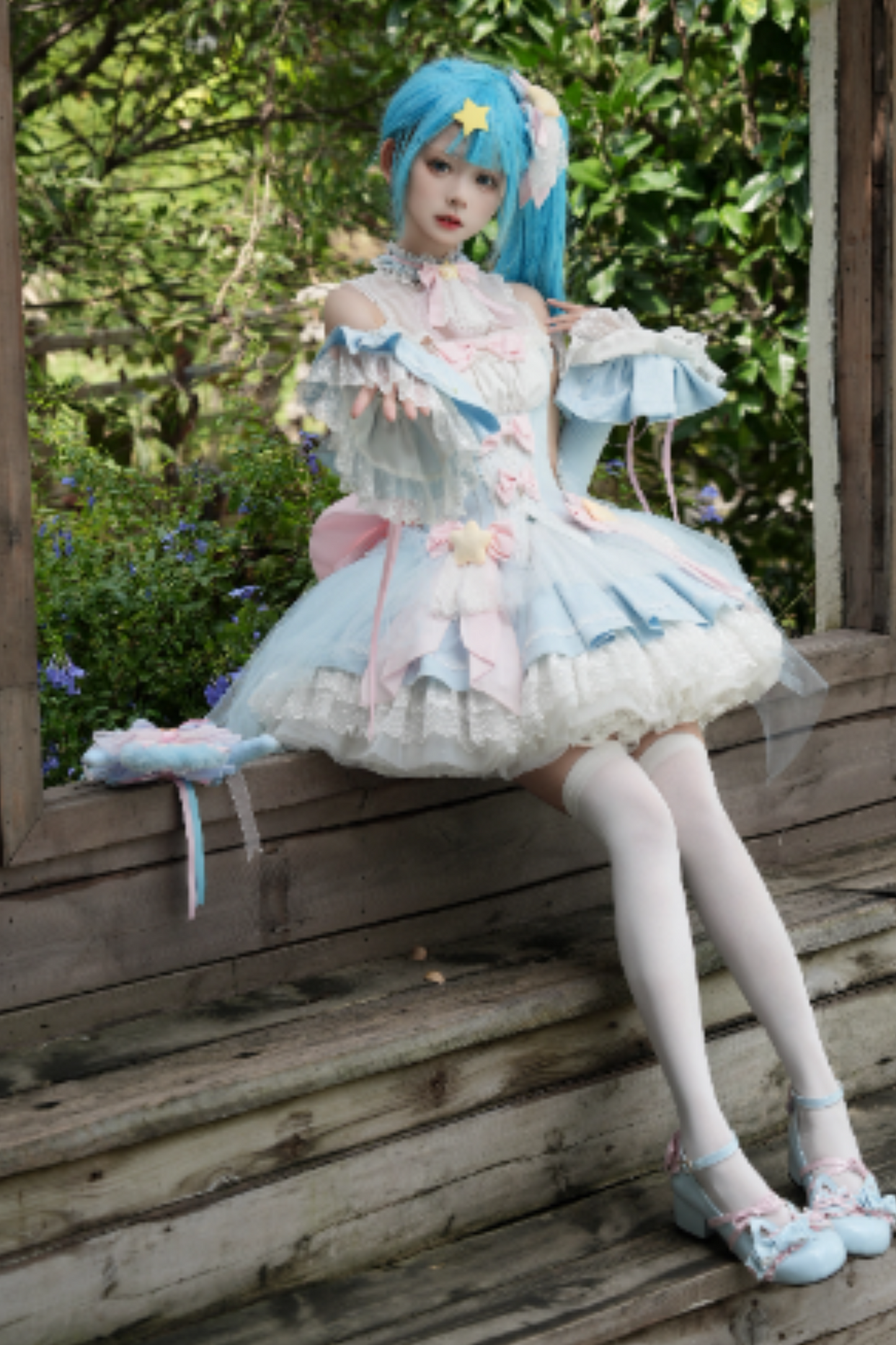 魔法妖精スパークリングウォーターロリータトップス+スカート+ヘアクリップ+テール+魔法ステッチ