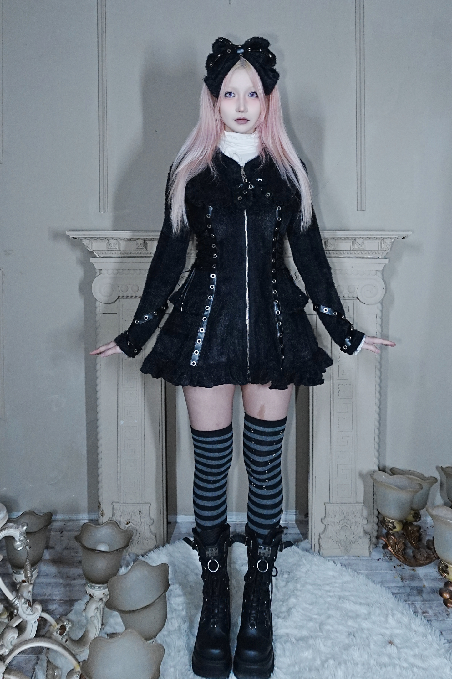 Cat Ear Hood Zipper Dress