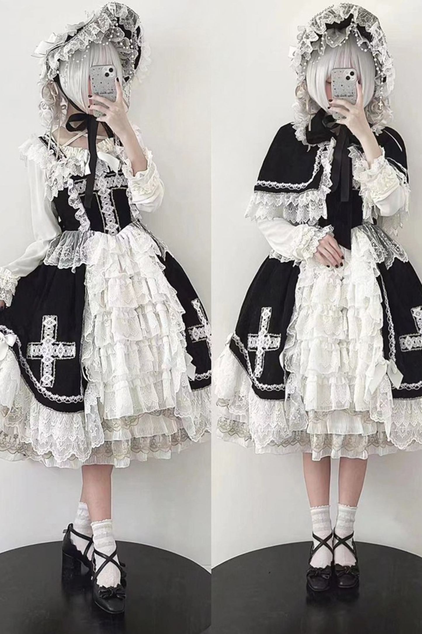Gothic Doll Lace Jumperskirt + Bonnet + Shawl