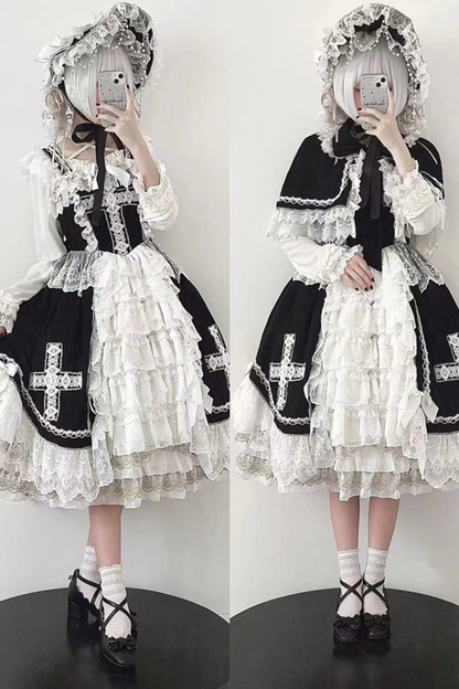 Gothic Doll Lace Jumperskirt + Bonnet + Shawl