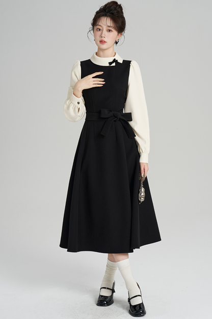 エレガントヘプバーンパッチワークドレス