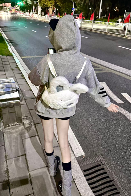 Cat Hood Dot Pocket Hoodie