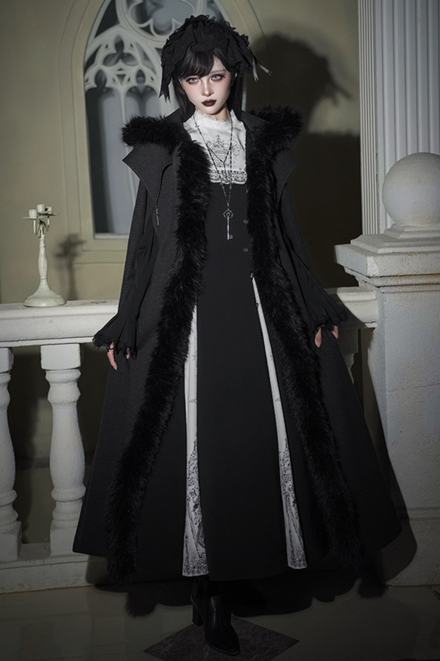 ダークゴシックフリースフードマント