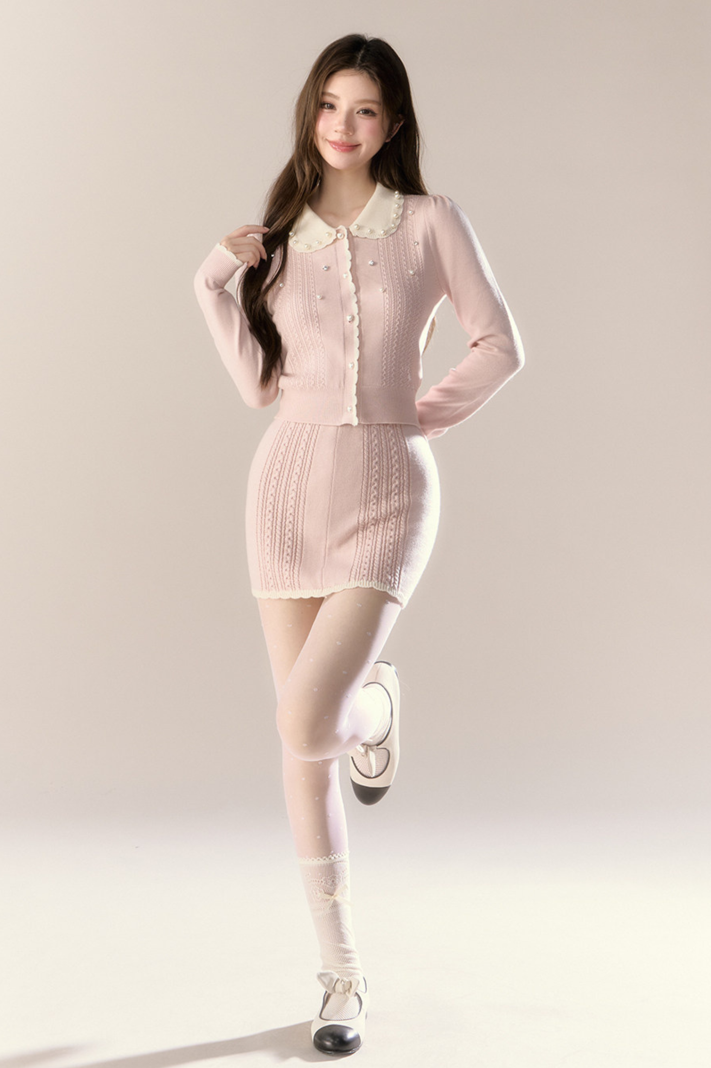 スイートフレンチニットトップス+タイトスカート