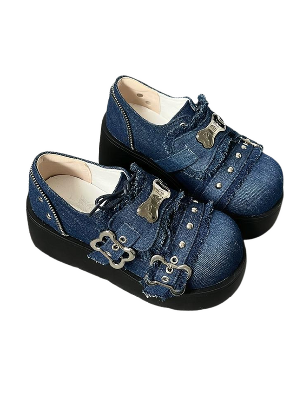 Angel Puppy Punk Style Round Toe Platform Shoes [Denim, Enamel