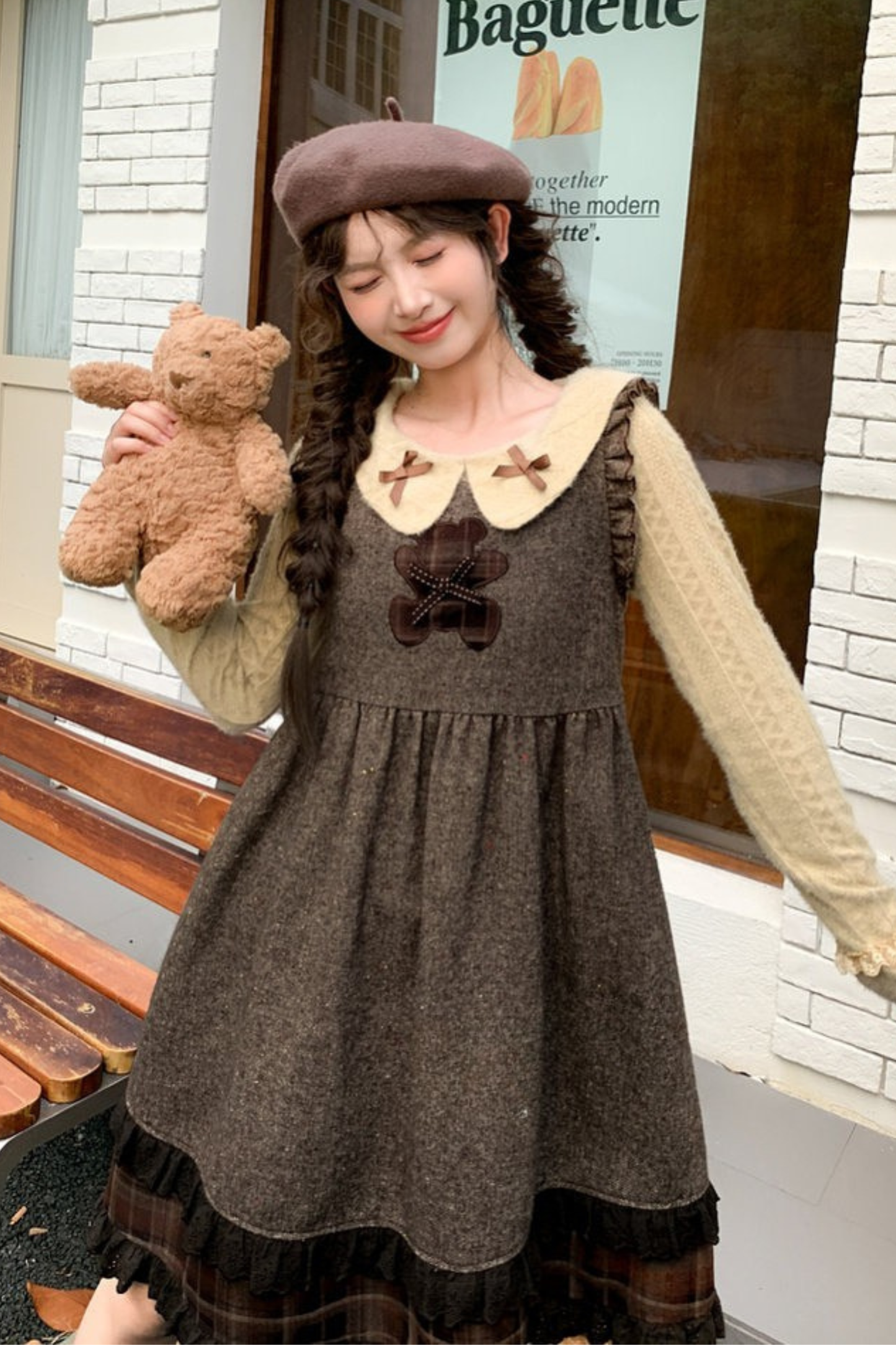 レトロチェックドレス+レトロドールトップス