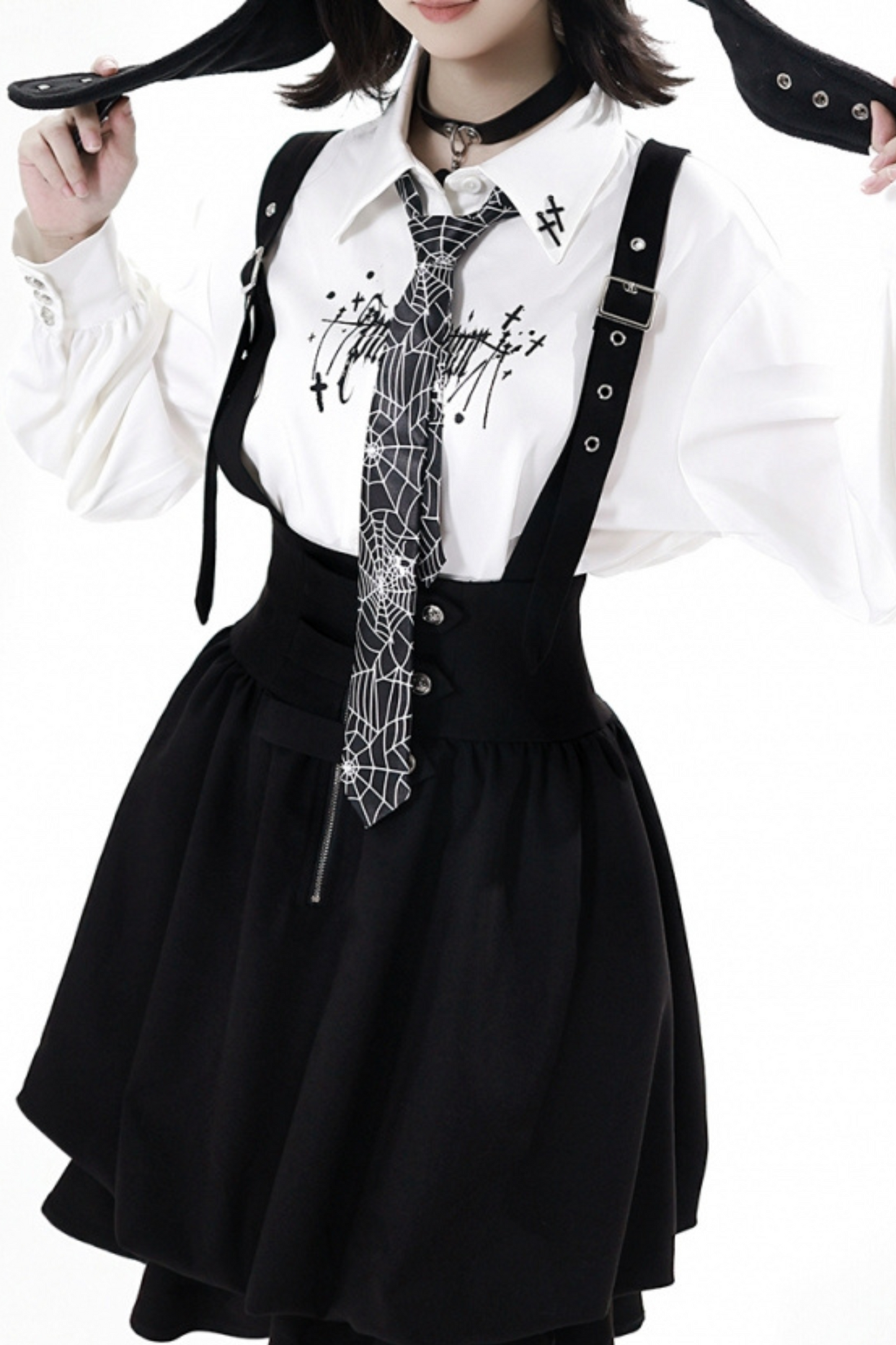 Dark Knight College vest + shirt + suspender skirt + pants + tie