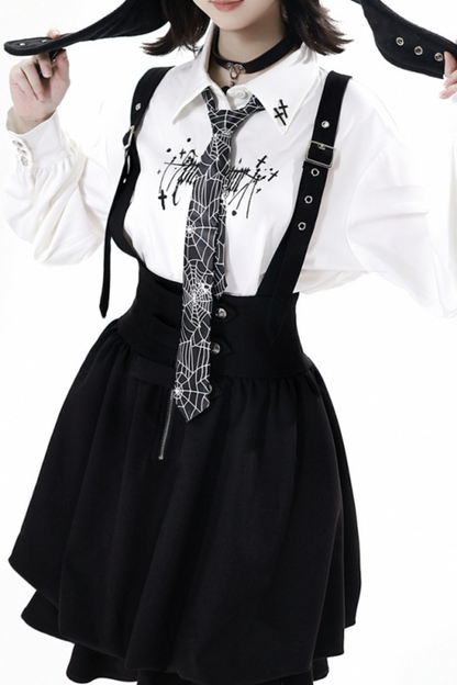 Dark Knight College vest + shirt + suspender skirt + pants + tie