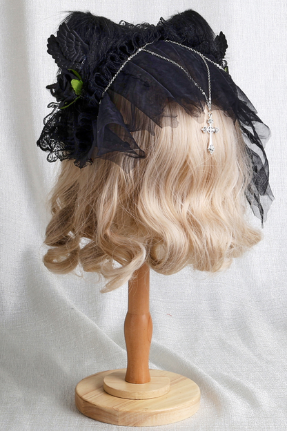 Gothic Rose Feather Hat + Bonnet + Hairband + Feather Clip