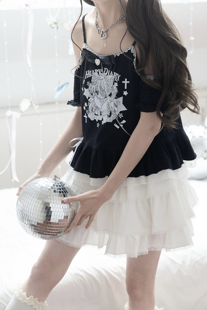 ソフトブラックキャットガールトップス＋ケーキスカート