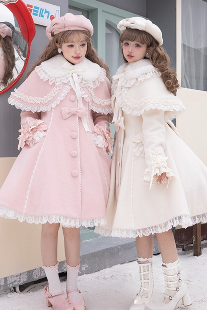 Ribbon Girly Lace Flare Coat + Frilled Cape