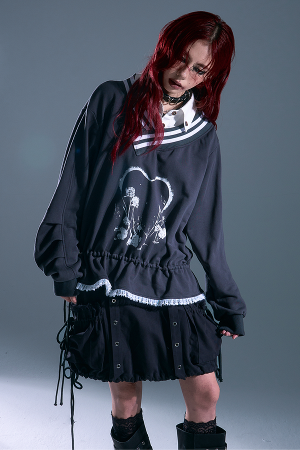 Drawstring Loose Sweatshirt