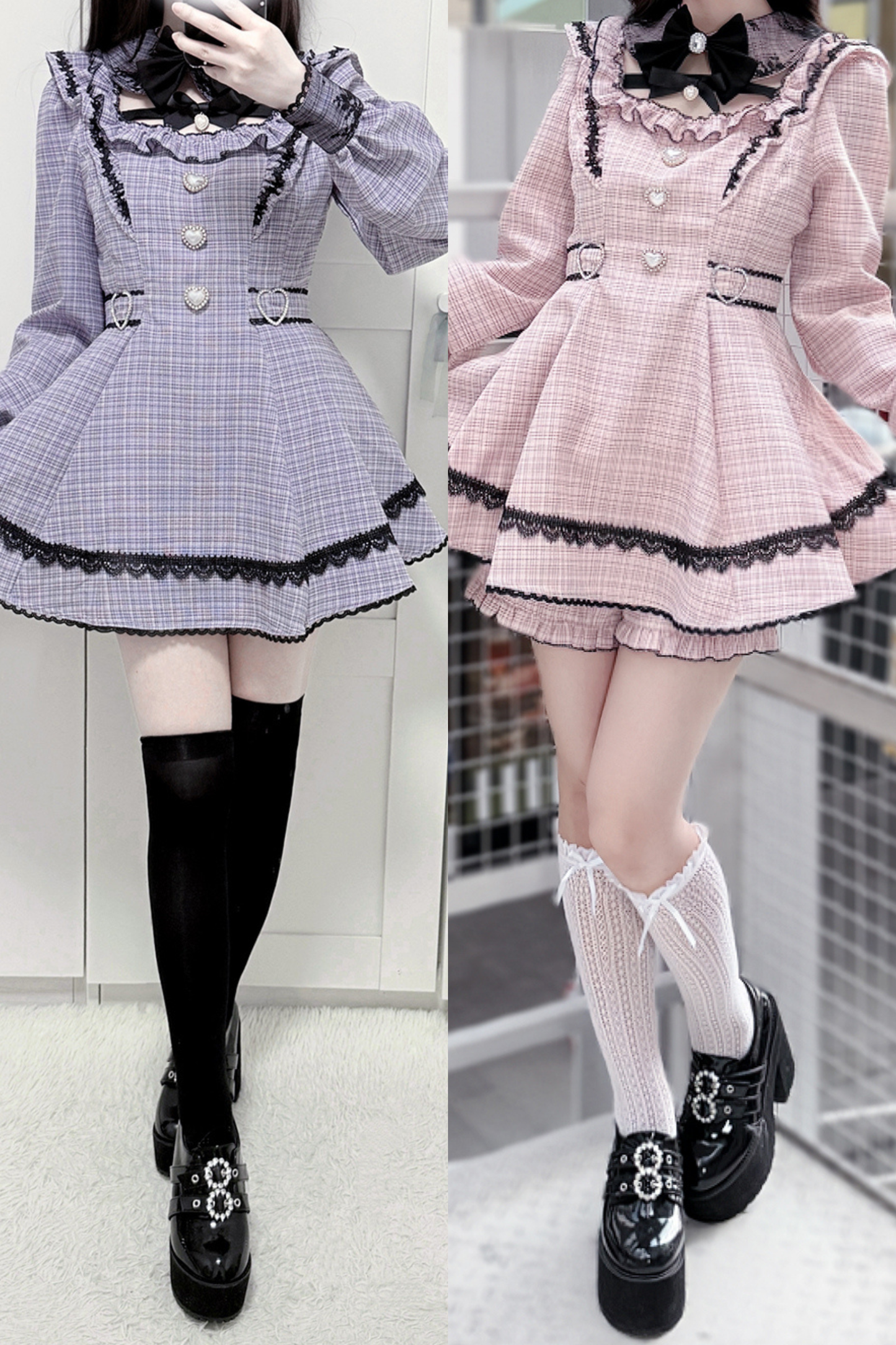 【12月18日予約締切】ジュエルリボンカラースイートレースチェックドレスセットアップ