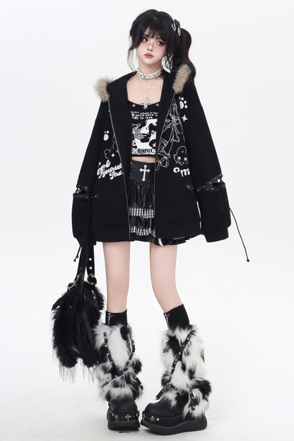 American Fur Hooded Loose Punk Hoodie