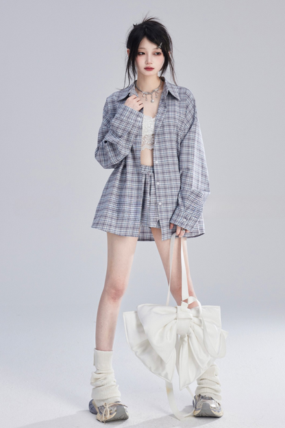 ヴィンテージチェックオーバーシャツ＋チェックショートスカート