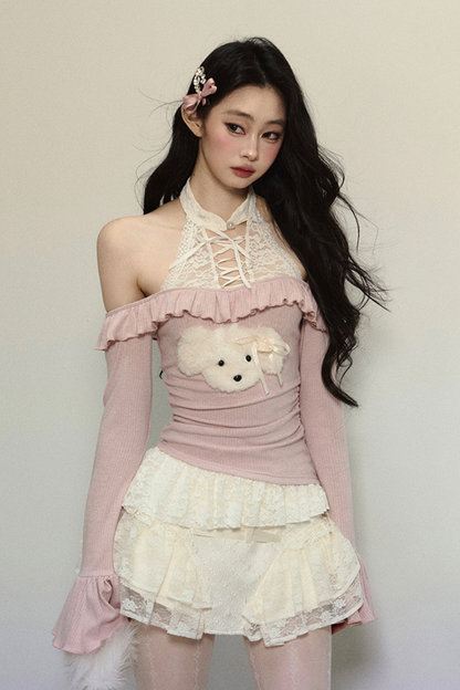 [Pre-order item] Dog Design Off-the-shoulder Top