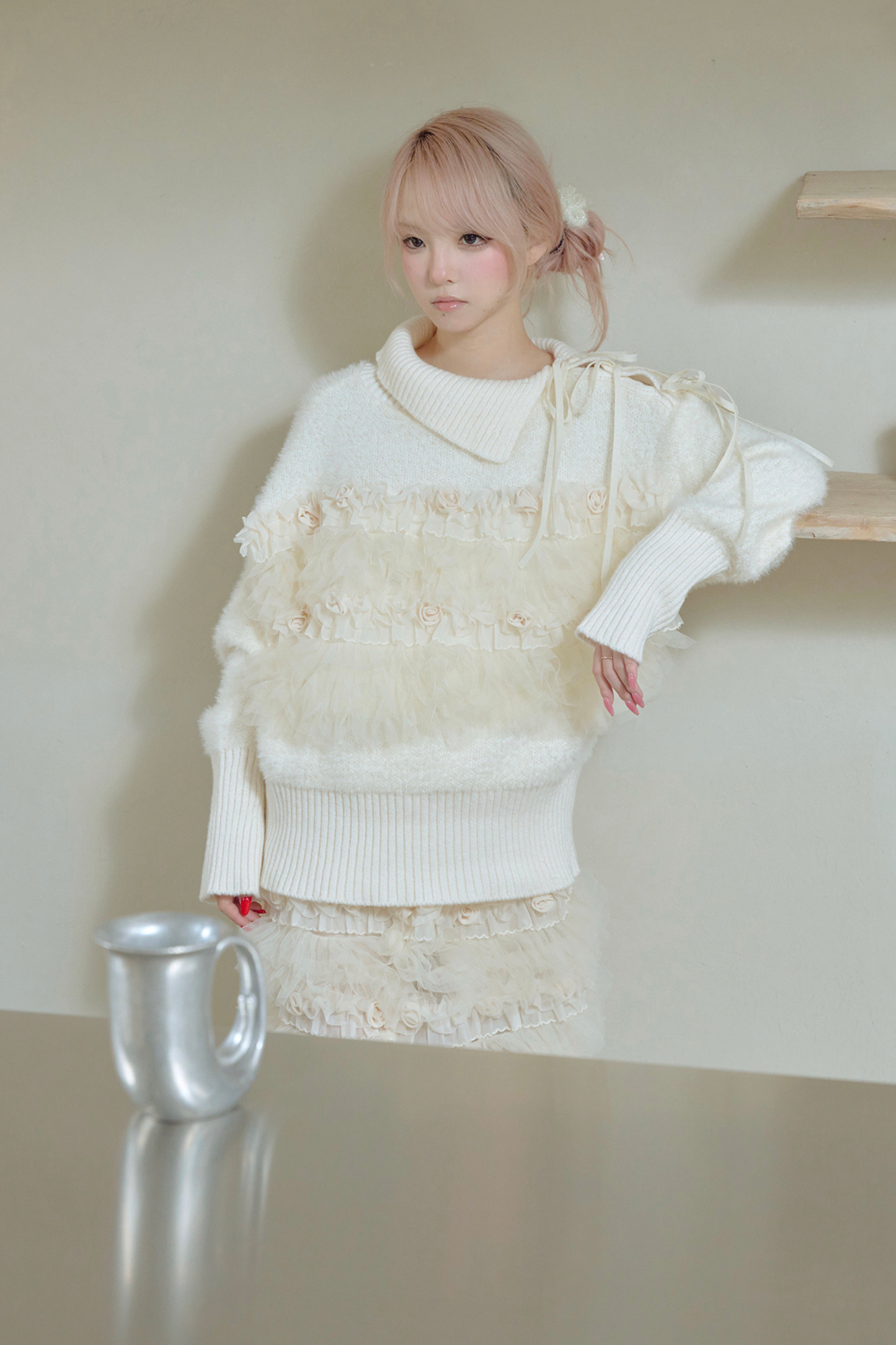 Rose Pleated Lace Sweater