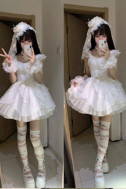 ホワイトムーンフィッシュボーンライトプリンセスロリータドレス