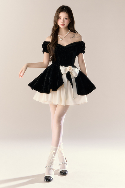 ベルベットフレンチブラックドレス