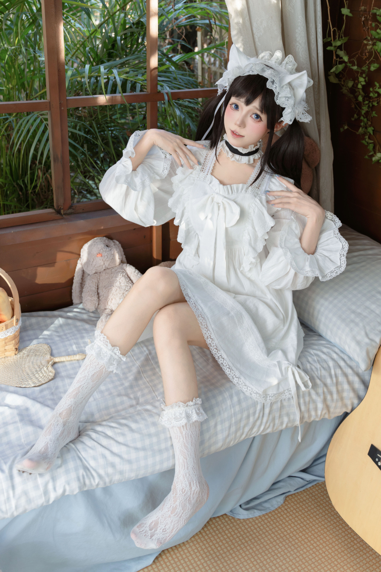 ホワイトレースプリンセスドレス+ヘアバンド