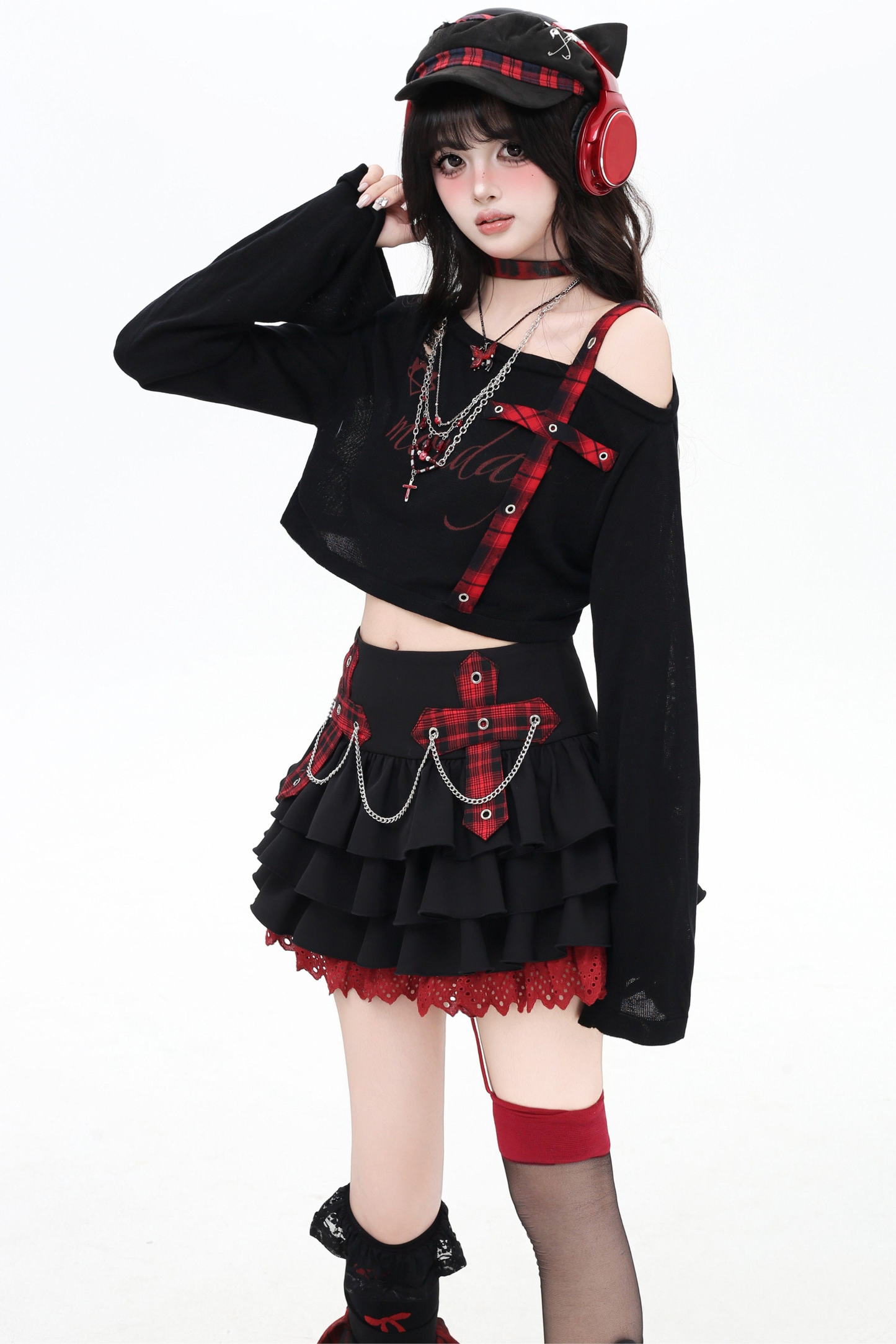 Plaid Chain Tiered Skirt