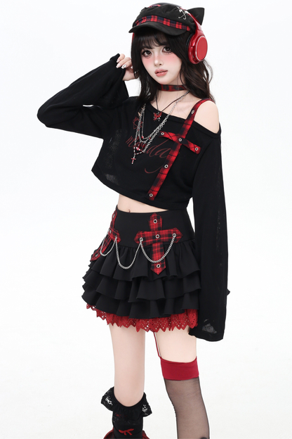 Plaid Chain Tiered Skirt
