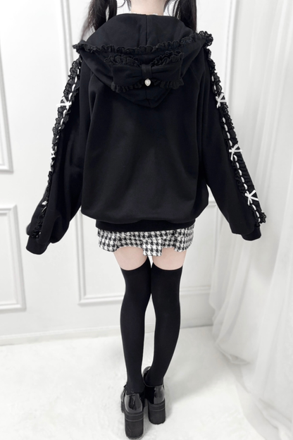 ネクラリボンフリルフードパーカー