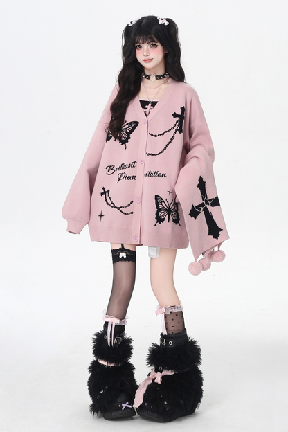 バタフライルーズデザインセーターカーディガン