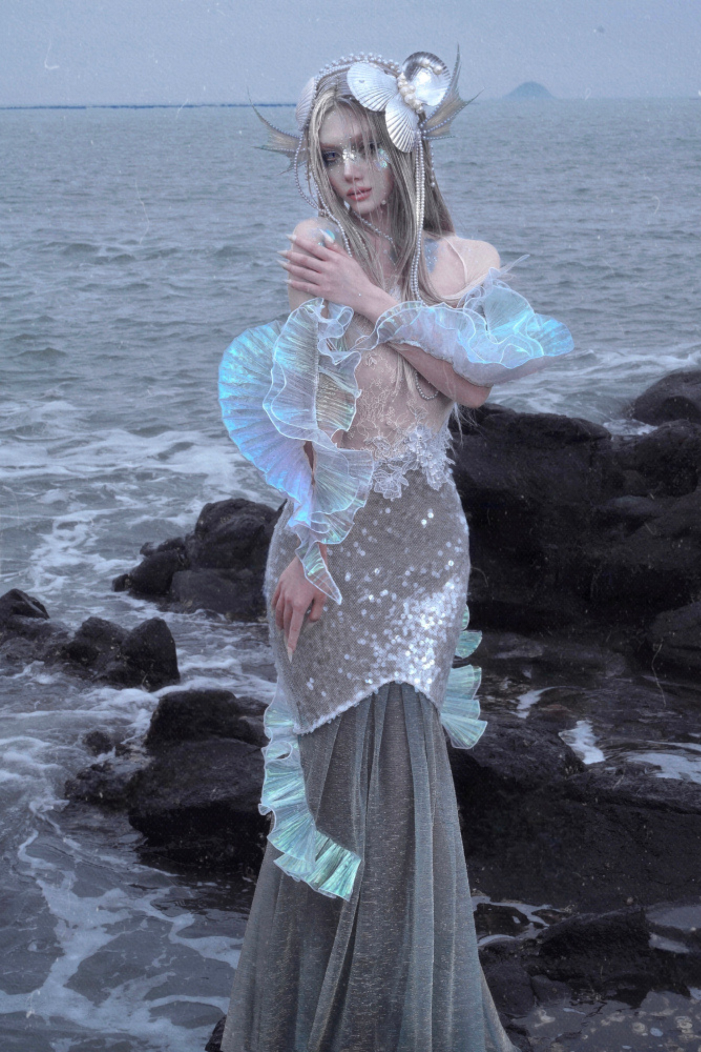 [Pre-order] Mermaid Seaside Dress + Sequined Shawl