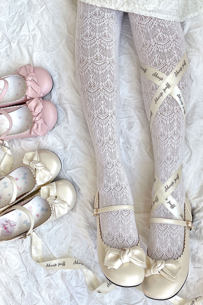 Cherry Blossom Sheepskin Bow Shoes