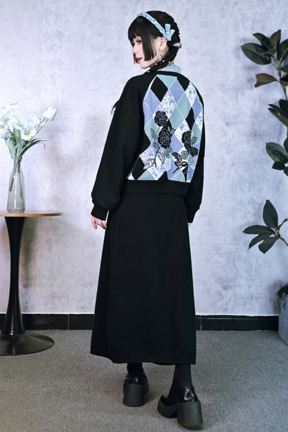 Argyle Flower Cardigan + Asymmetrical Skirt