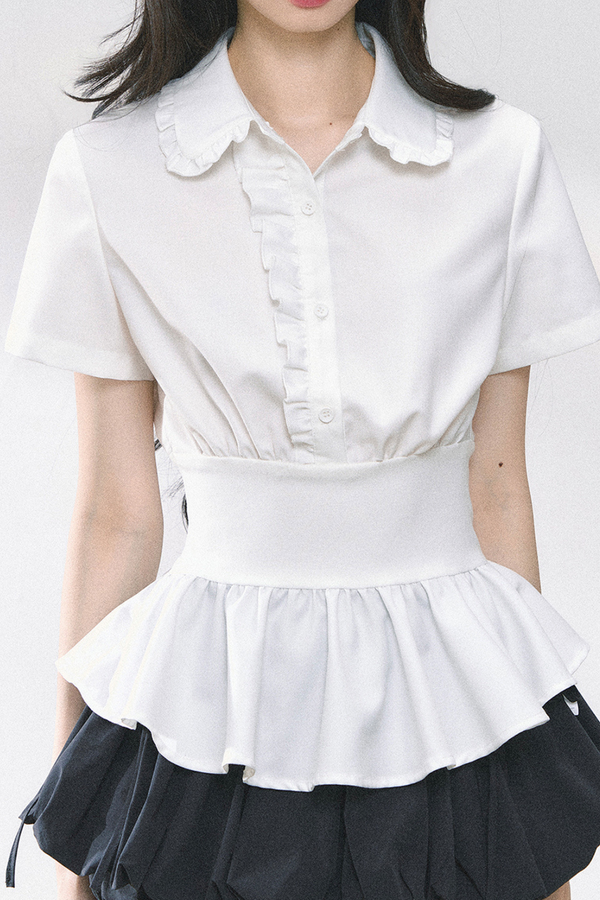 Pure white French peplum shirt
