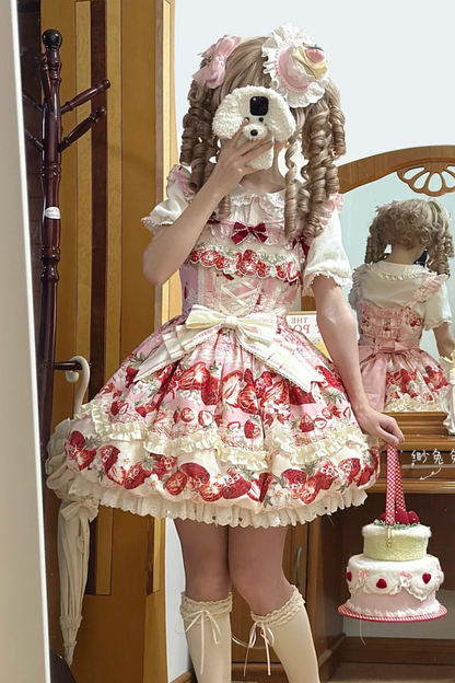 Strawberry Fantasy Lolita Dress + Hairband + Brooch