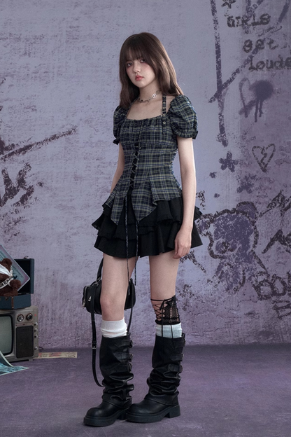 ヴィンテージグリーンチェックトップス