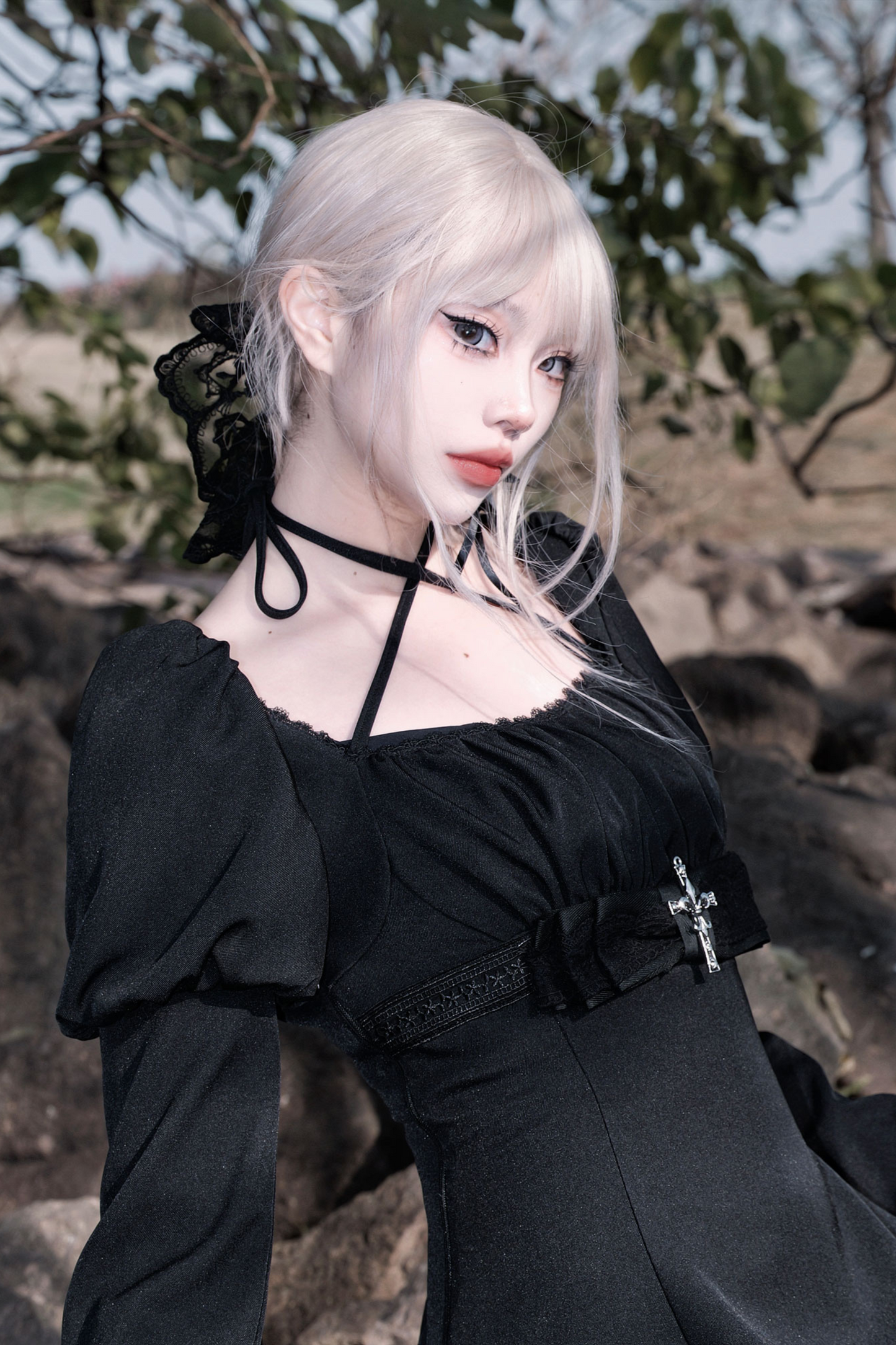 ダークゴシックガールフレアドレス