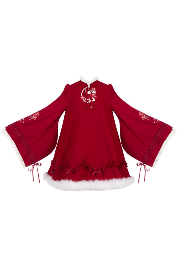 China Big Sleeve Dress + Apron + Skirt + Leg Warmers + Hairband + Clip + Pin