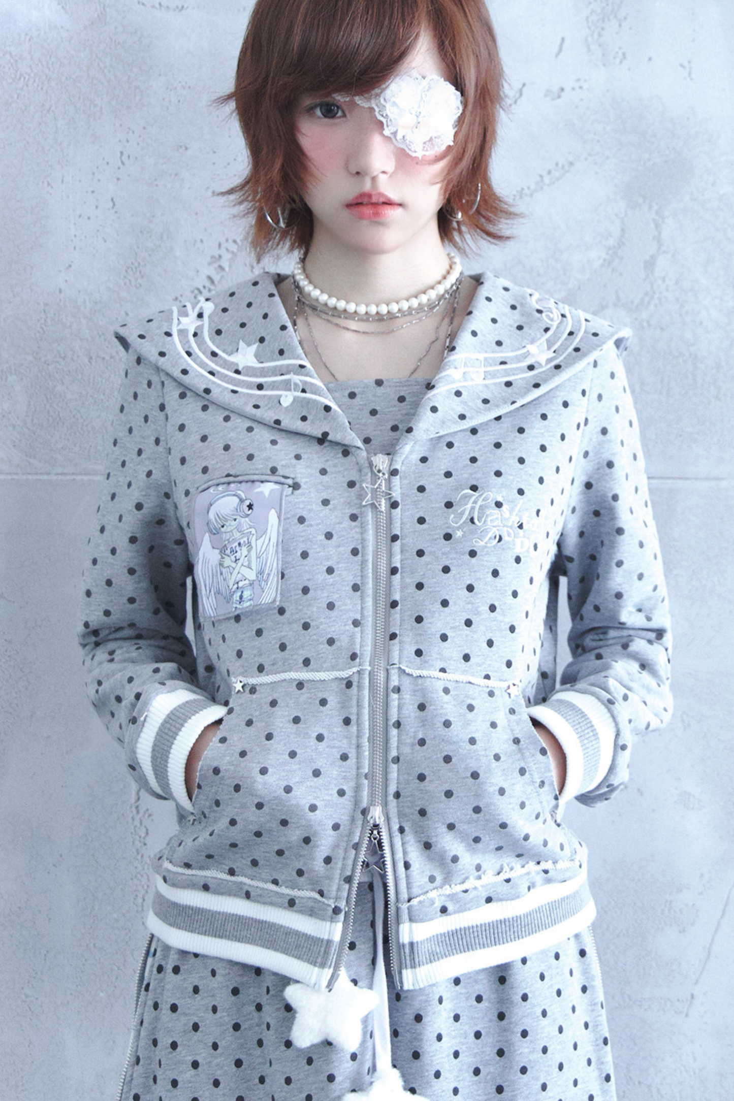 Polka Dot Embroidery Sailor Jacket
