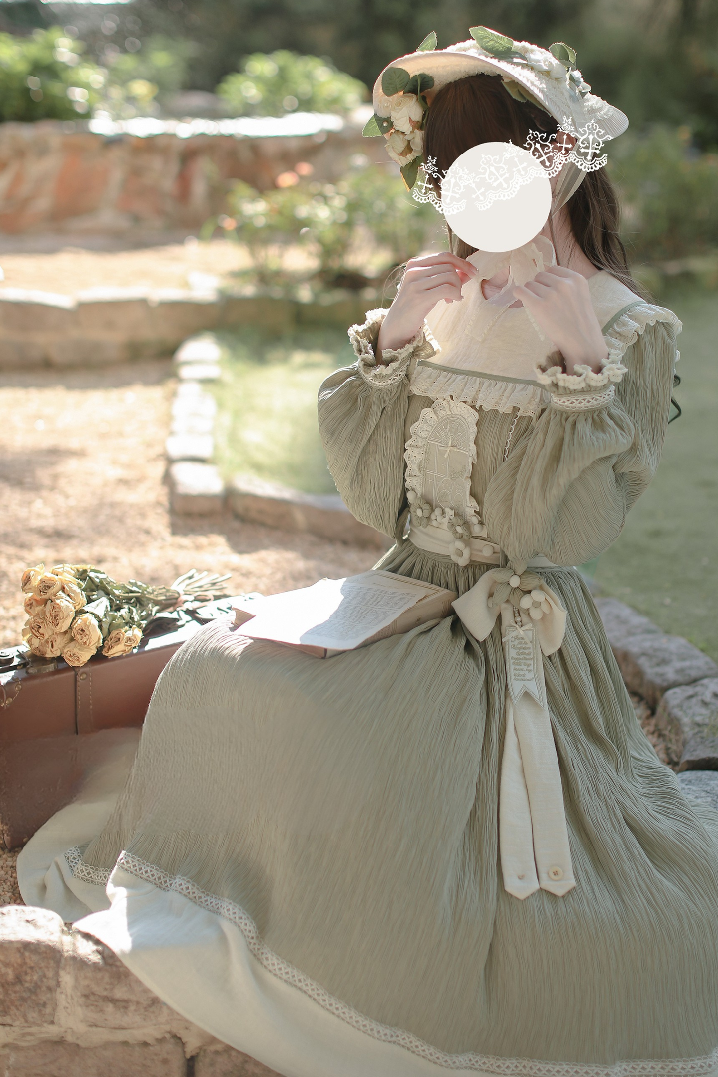 Retro Forest Elegant Dress + Belt + Badge