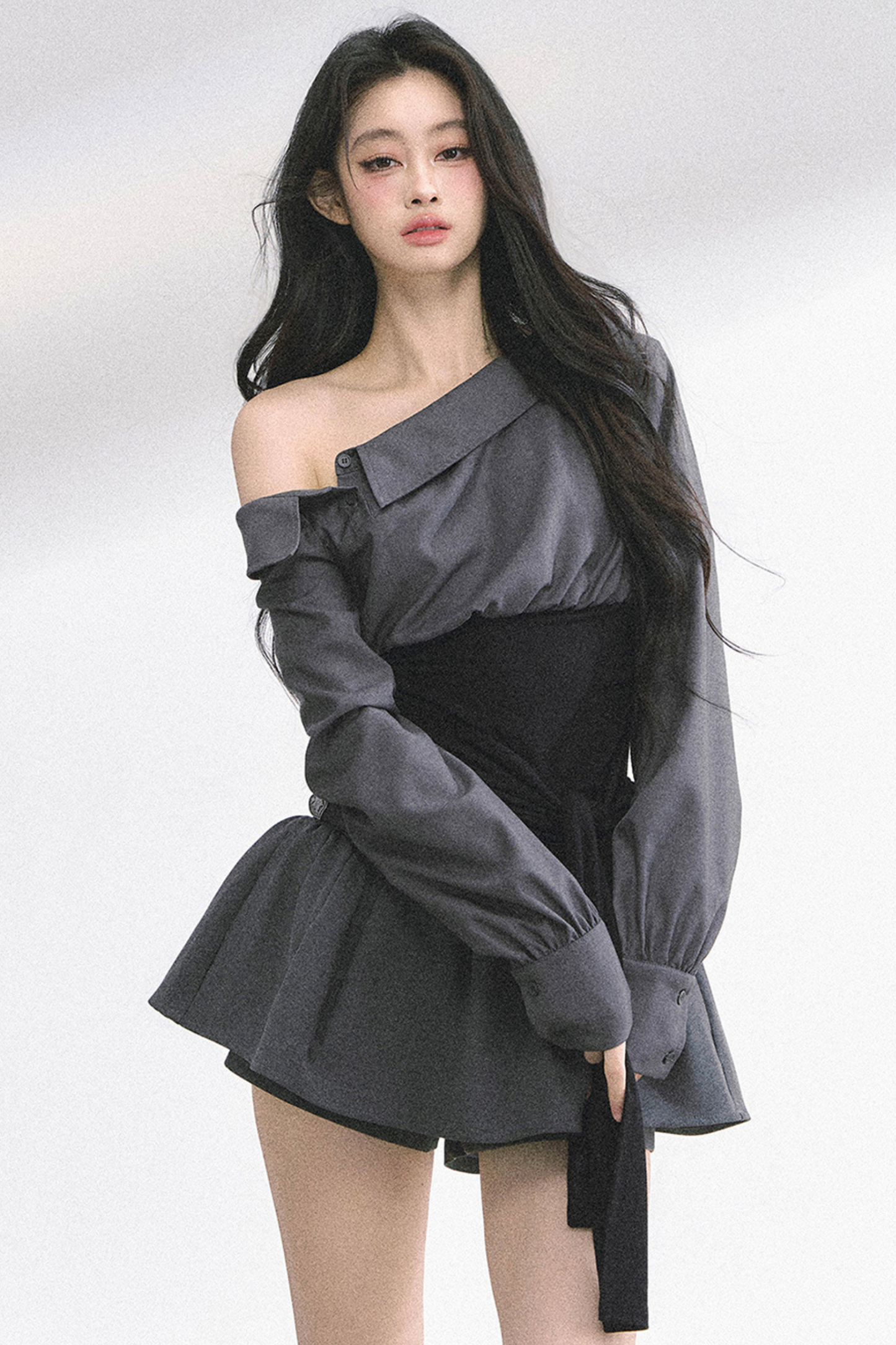 ウエストバンド付きワンショルダーシャツ