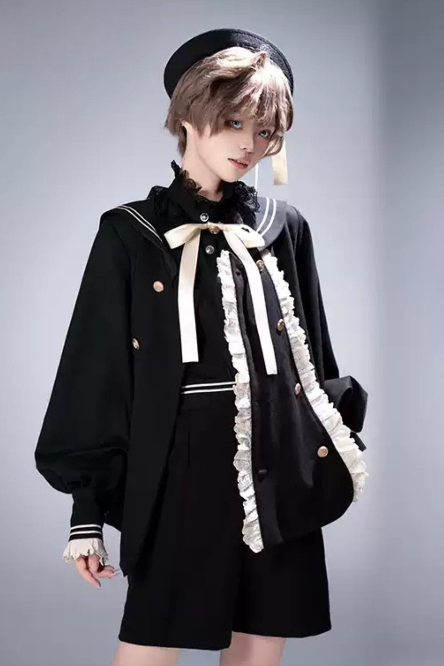 College Style Prince Sailor Collar Jacket Shorts Set + Hat