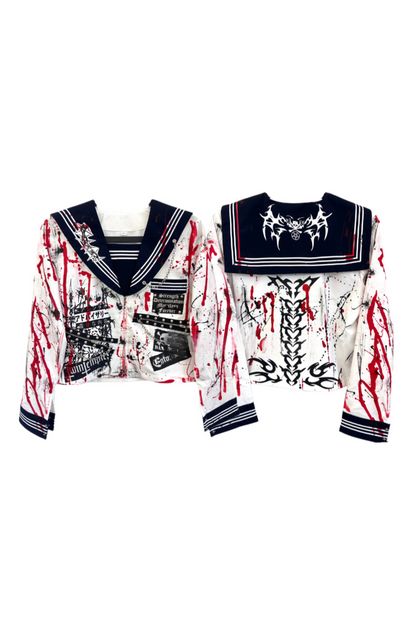 サブカルチャースクールセーラーパンクトップス+プリーツスカート