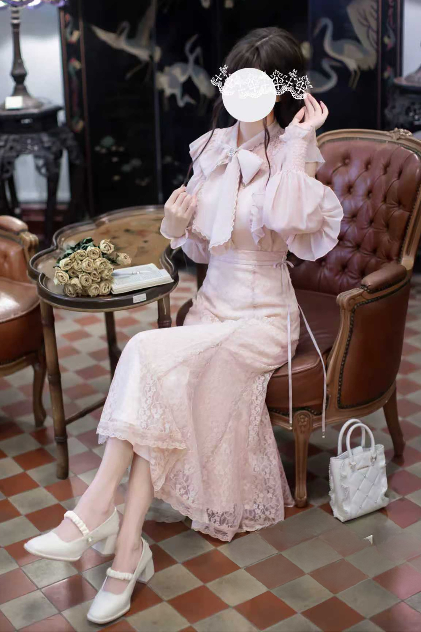 エレガントクリアシフォンビッグリボンシャツ+マーメイドスカート